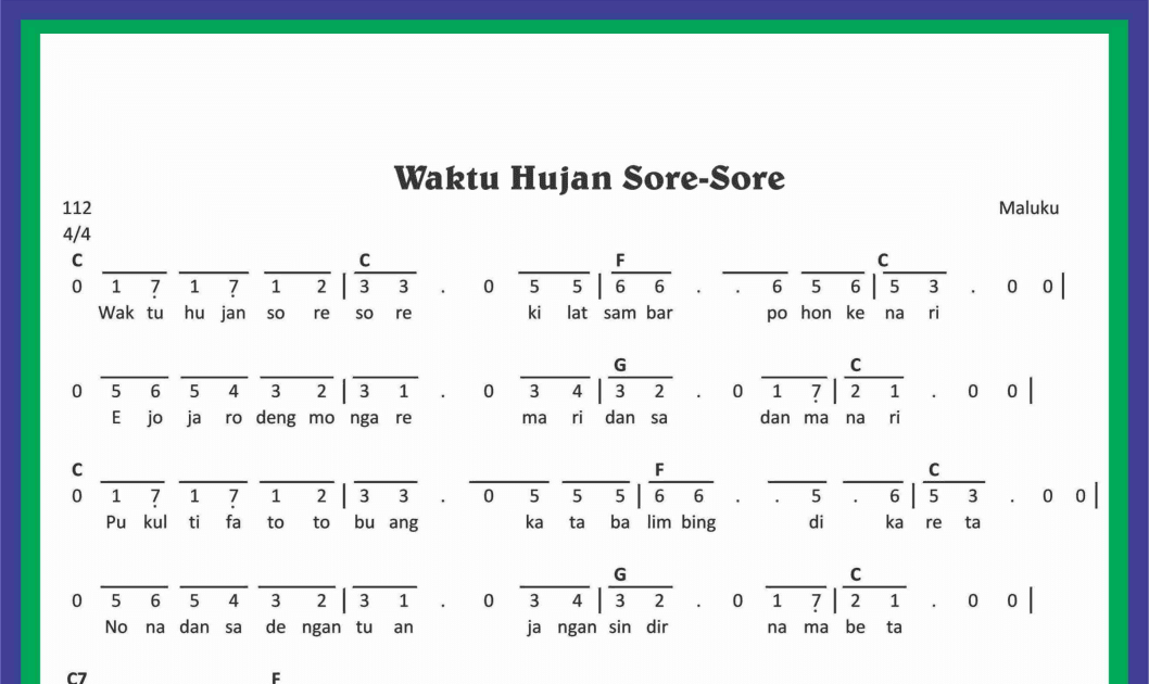 partitur lagu waktu hujan sore sore