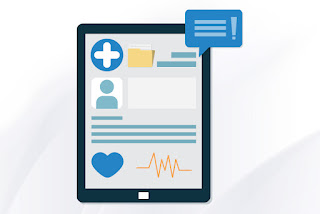 Tablet with a Healthcare app interface.