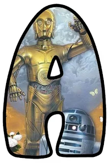 Letras con R2D2 y C3PO de la Guerra de las Galaxias. Star Wars R2D2 and C3PO Letters.