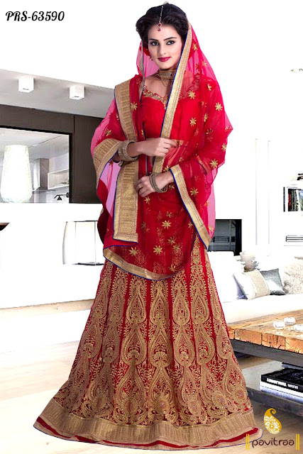 Heavy Work Indian Wedding Bridal Red and Beige Color Lehenga Choli and Ghagra Choli Online Shopping with Discount Offer Sale Price at Pavitraa.in