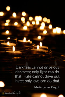 MLK Quote Pinterest graphic for Martin Luther King Jr quote: Darkness cannot drive out darkness; only light can do that. Hate cannot drive out hate; only love can do that.