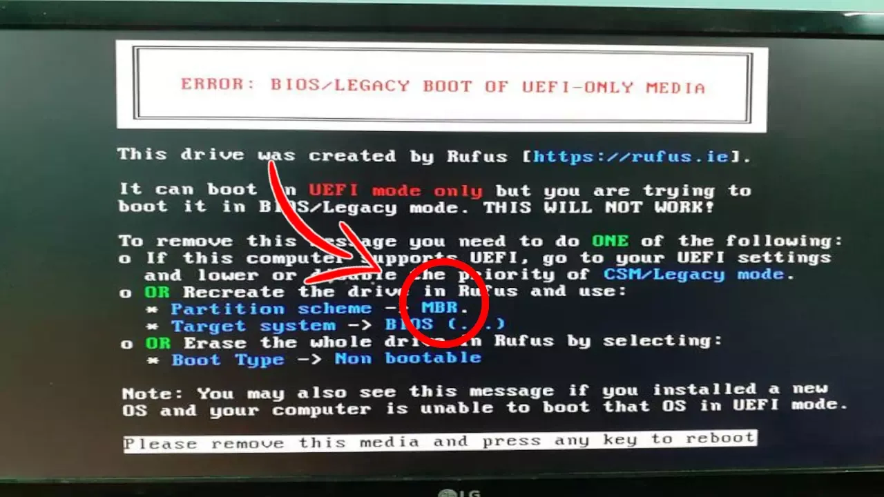 rufus error legacy usb uefi