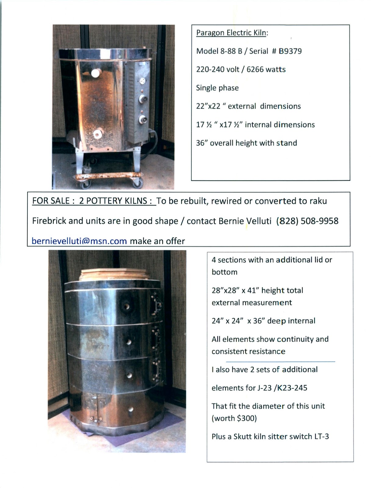 Pottery wheel and kilns for sale in Sylva, North Carolina