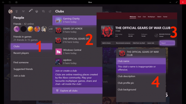 Pasos para denunciar el club en Xbox One