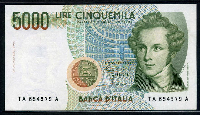 Italian Money 5000 lire banknote