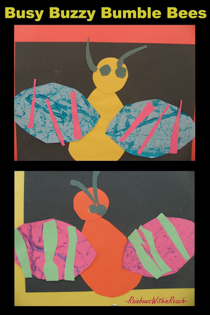 bumble bee art, children's art, children's spring collage, spring preschool art, NAEYC art
