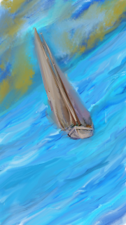 A sailboat on a deep blue sea