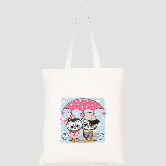 TÚI VẢI TOTE CANVAS IN HÌNH TWO CUTE CARTOON PENGUINS UMBRELLA HT460 – HTFASHION