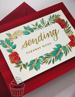 Red, gold and teal card, Leafy frames SSS stamp, Cupcake Inspiration Challenges,CIC,simon says stamps,floral card,Everyday cards,Quillish,