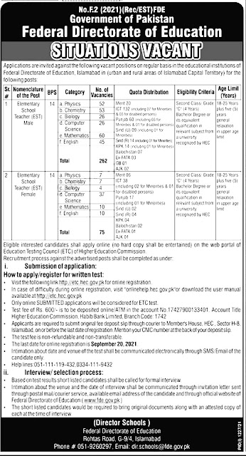 Federal Directorate of Education FDE Jobs 2021 – Apply Online