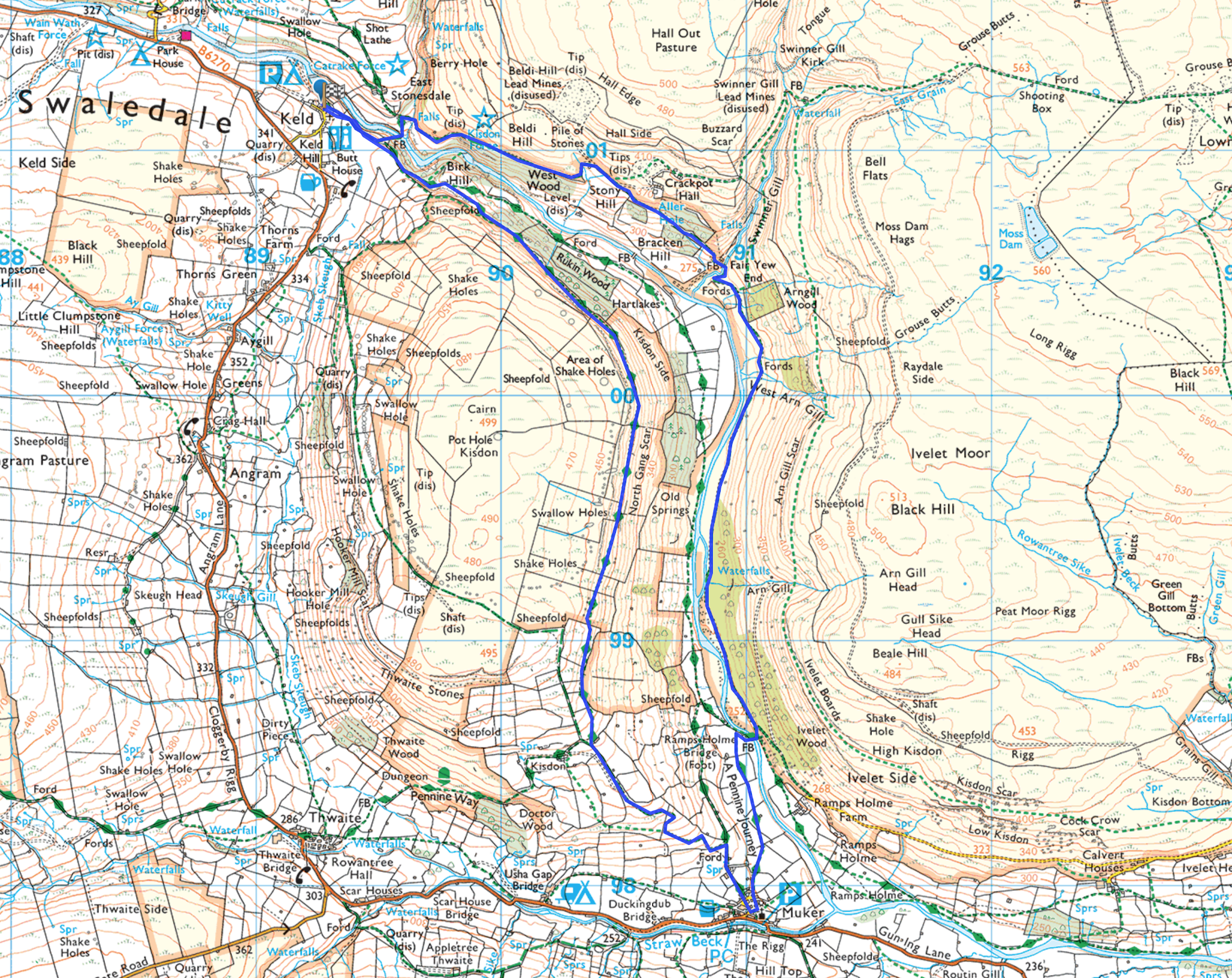 Muker Keld walk map route Yorkshire dales