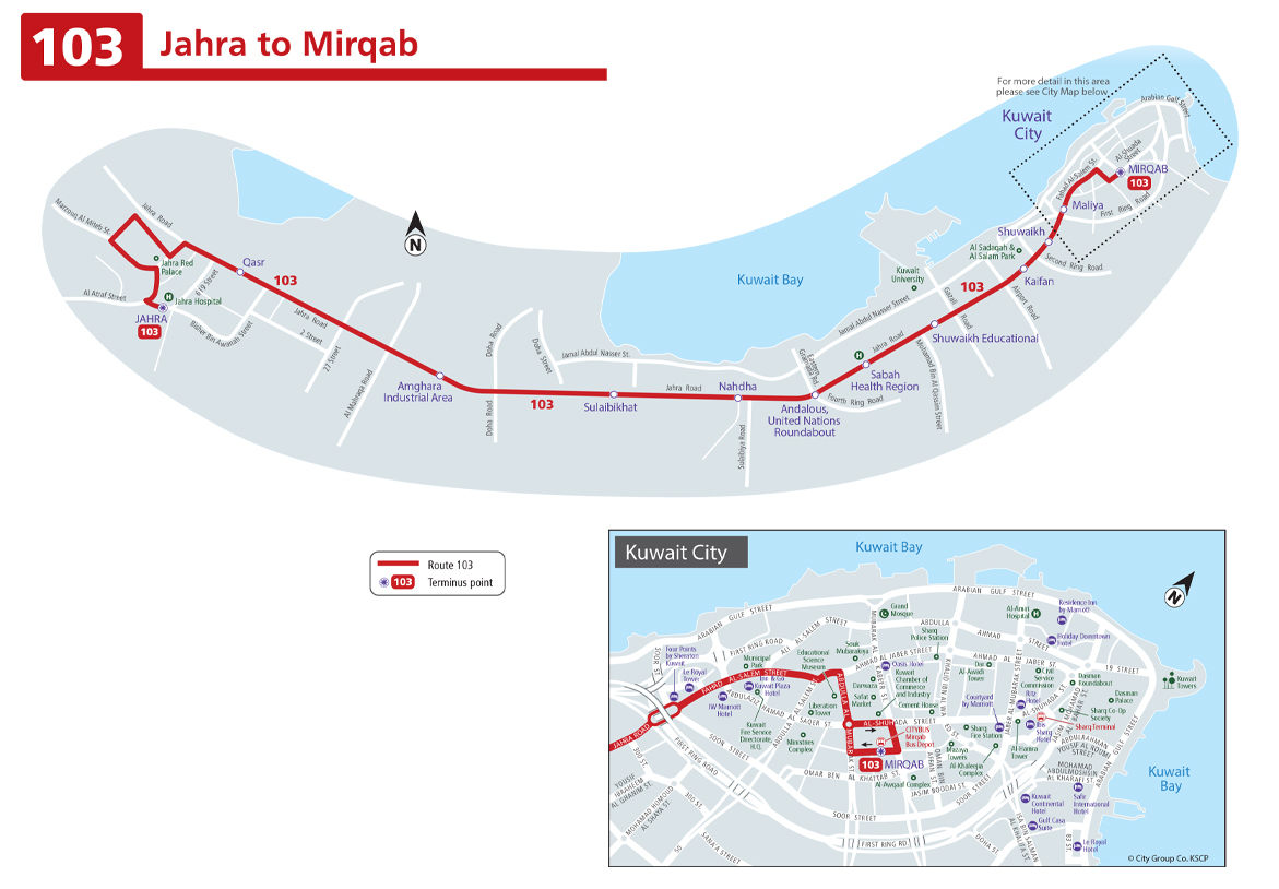 Kuwait Bus Route Number 103 From Mirqab To Jahra