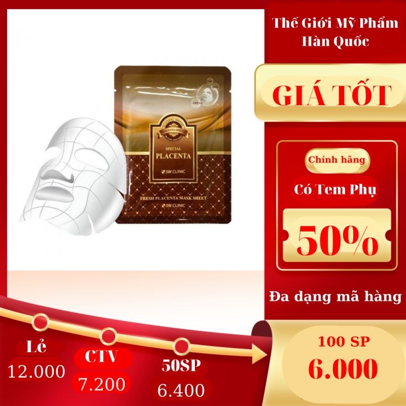 Mặt nạ tinh chất nhau thai cừu 3W CLINIC FRESH PLACENTA MASK SHEET