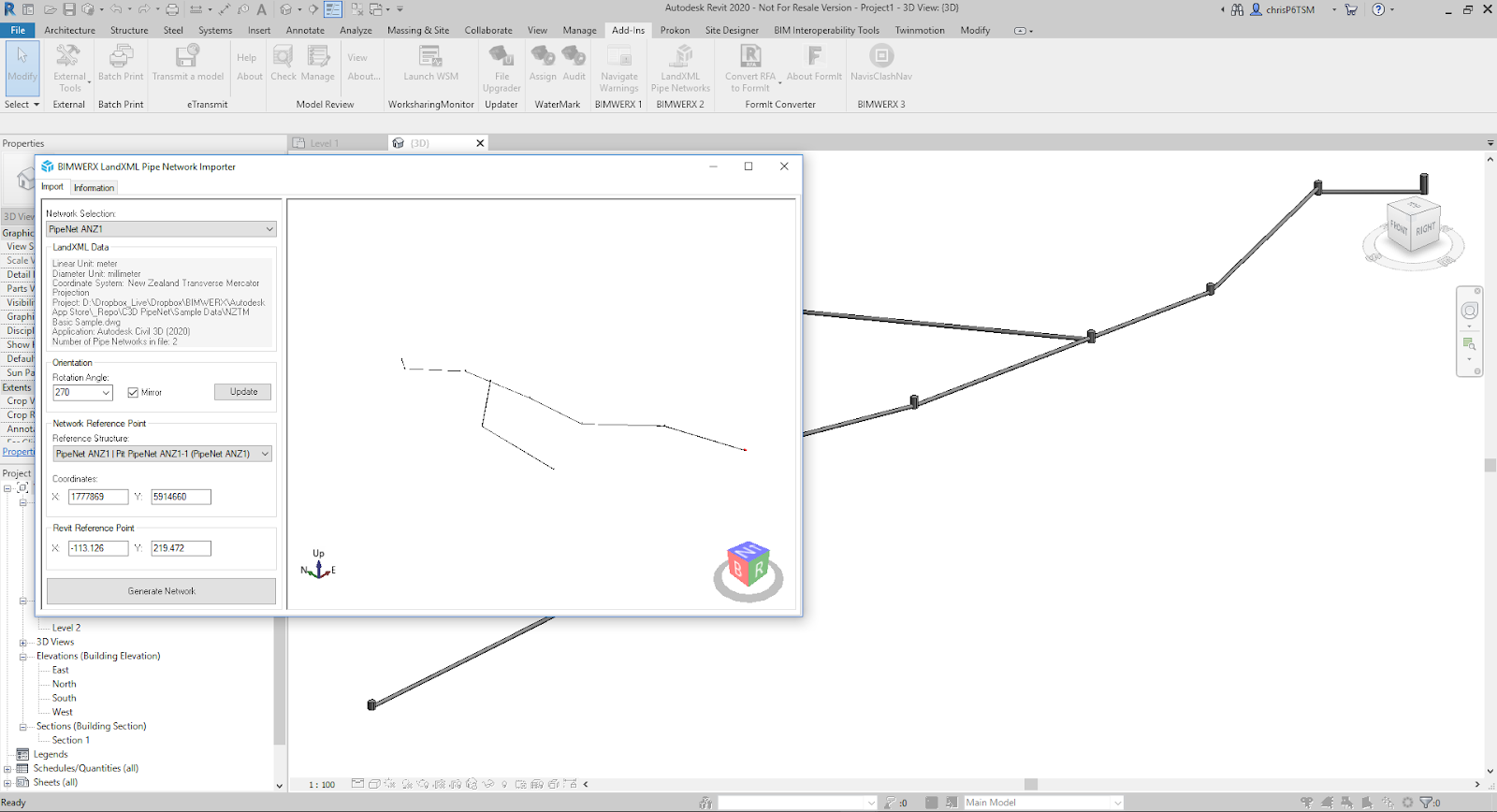 Revit AddOns LandXML Pipe Network Importer