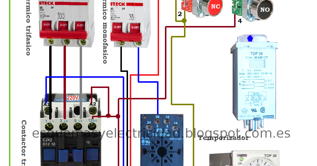 Esquemas eléctricos: Motor con temporizador arranque y parada