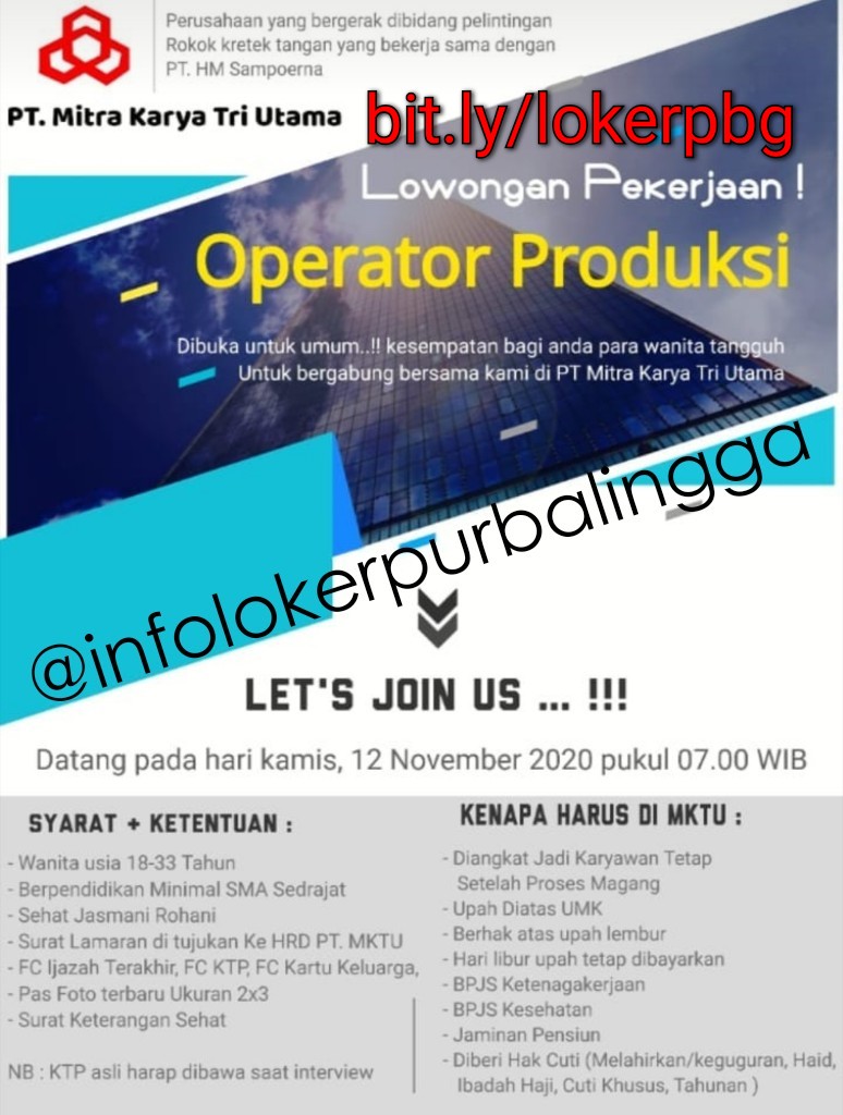 Lowongan Kerja PT Mitra Karya Tri Utama (PT Sampoerna