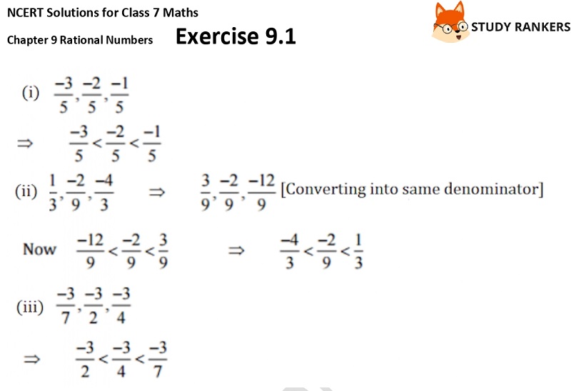 NCERT Solutions for Class 7 Maths Ch 9 Rational Numbers Exercise 9.1 10