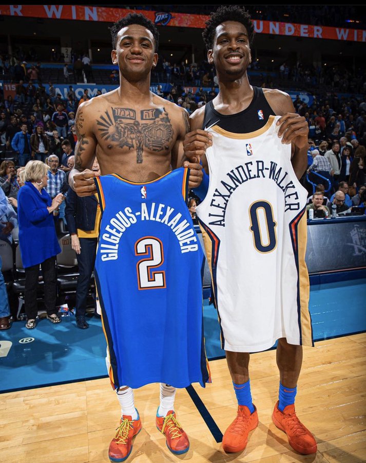 NBA cousins Shai Gilgeous-Alexander and Nickeil Alexander-Walker swap  jerseys, NBA News