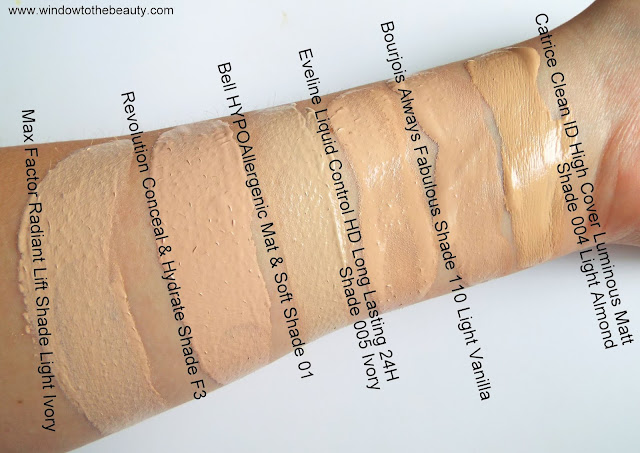 Revolution Conceal & Hydrate Foundation vs Eveline Liquid Control HD Long Lasting 24H Shade 005 Ivory