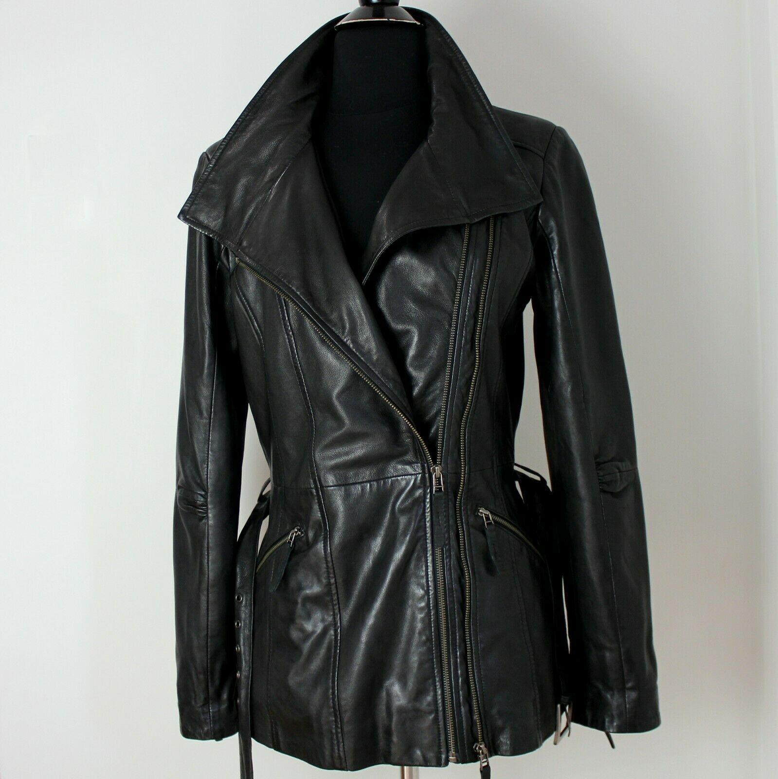 eBay Leather: Danier belted black leather motorcycle jacket