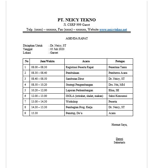 Cara Membuat Agenda Rapat &amp; Contohnya Ms Word Neicy Tekno
