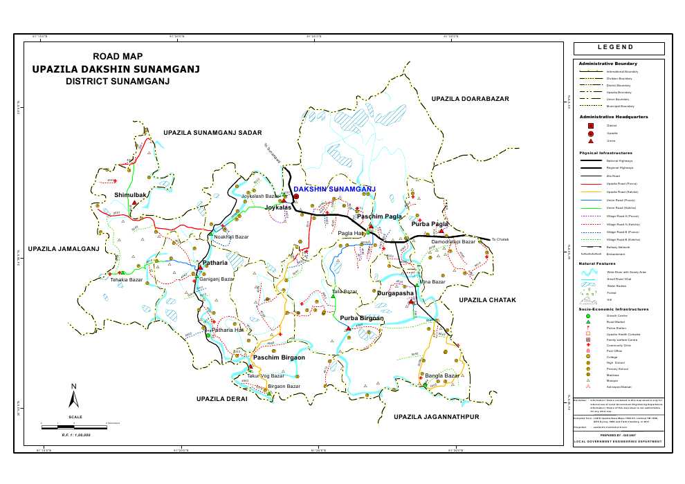 Dakshin Sunamganj Upazila Road Map Sunamganj District Bangladesh