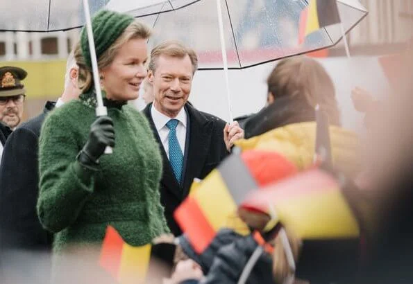 Queen Mathilde wore a floral print dress by Natan. Grand Duchess Maria Teresa. Princess Stephanie