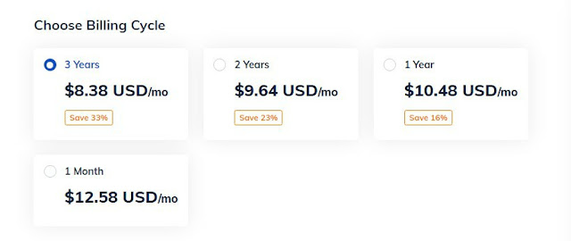 namehero four payments plan 1 month plan, 1 year plan, 2years plan and 3 years plan