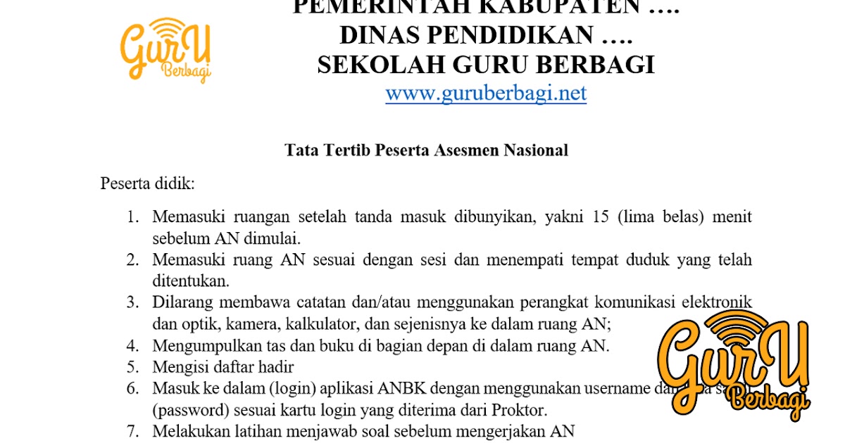 Download Tata Tertib Peserta Asesmen Nasional Tahun 2021