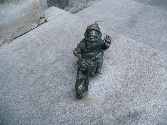 Gnome Hunting in Wroclaw: Dwarf riding a motorcycle