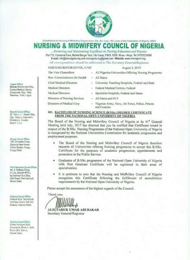 B.Sc Nursing now Approved by Nursing & Midwifery Council of Nigeria