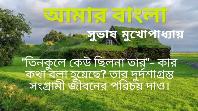 তিনকুলে কেউ ছিলনা তার- কার কথা বলা হয়েছে? তার দুর্দশাগ্রস্ত সংগ্রামী জীবনের পরিচয় দাও