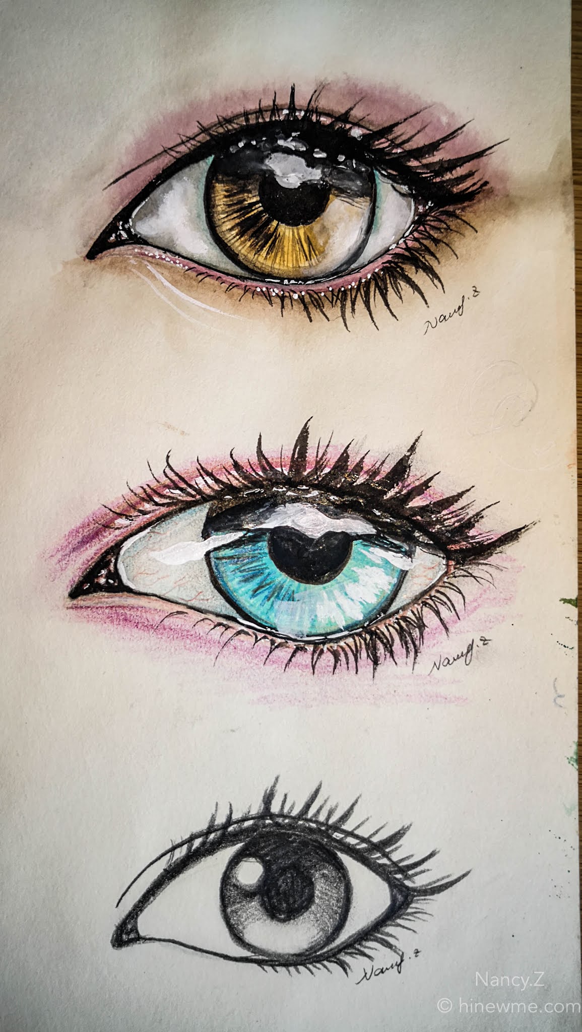 6Easy ways How to draw eye Tutorial sketch and watercolor step by step, come to see my online class