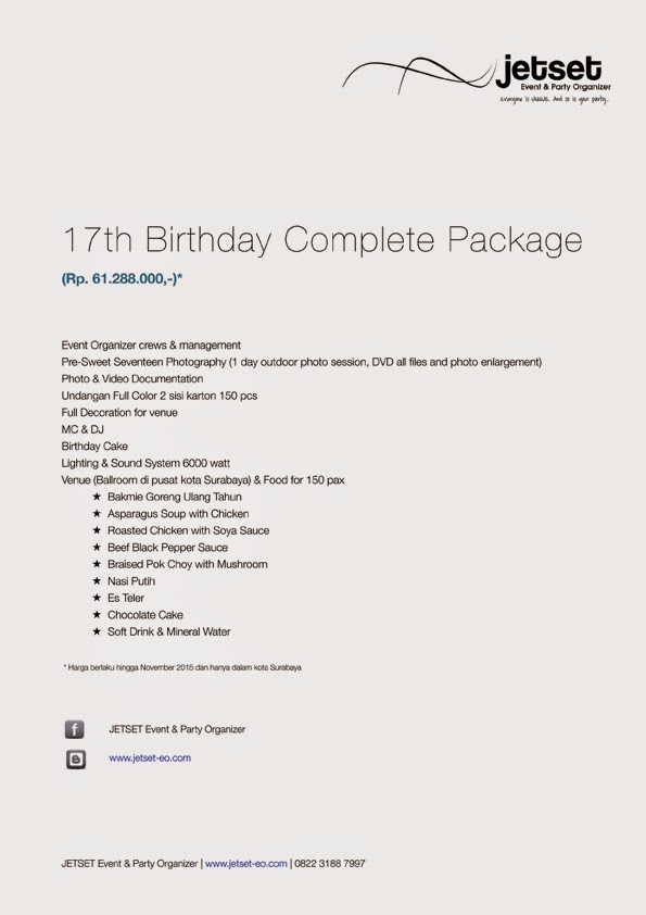 Jetset Event Organizer Sweet Seventeen Birthday Package 2015 Is Here