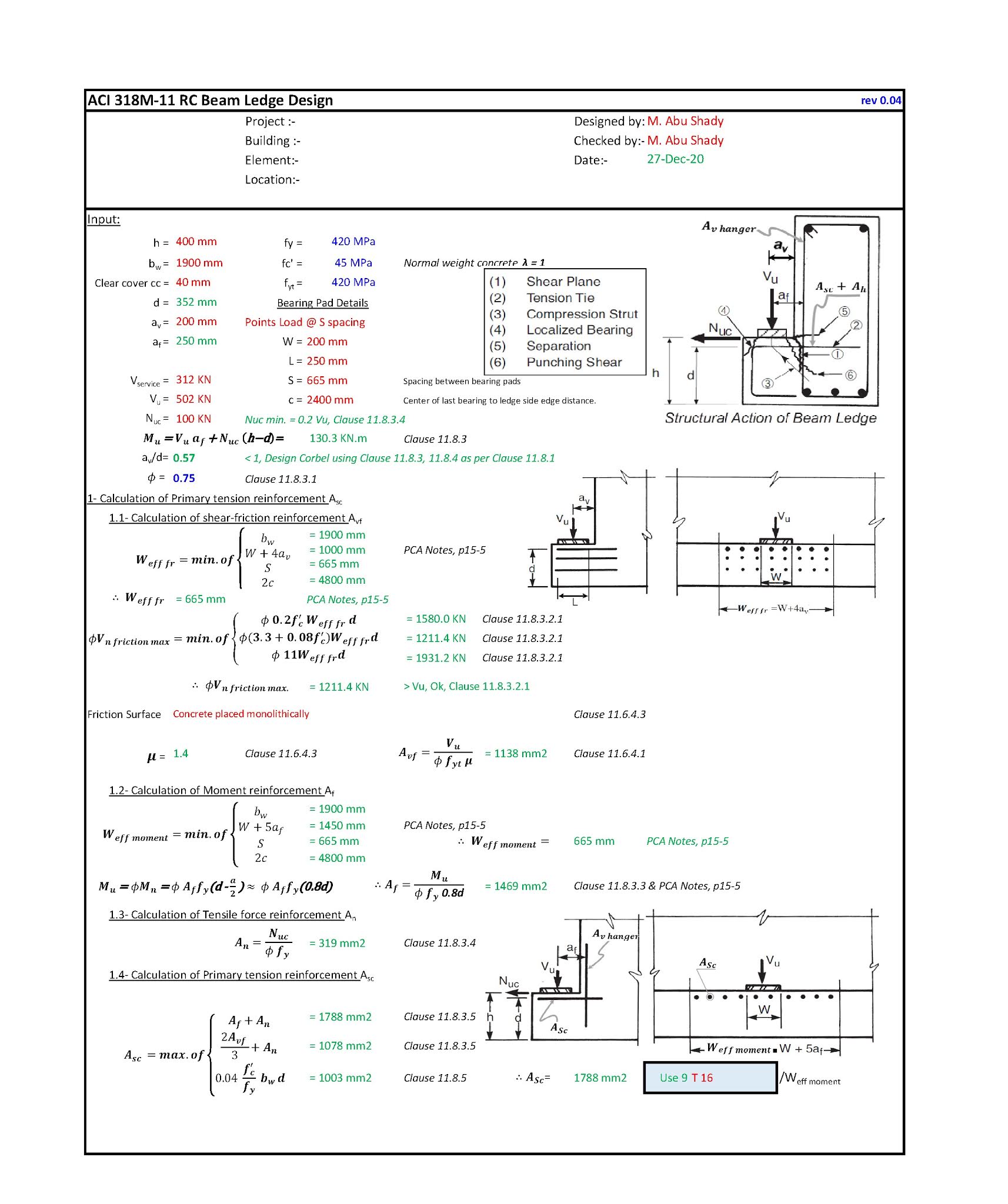 Aci 318m 11 Rc Beam Ledge Design Civil Engineering Aci 318m 11 Rc Beam Ledge Design Civil Engineering