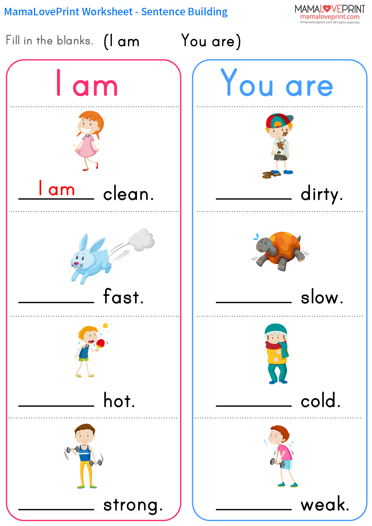 MamaLovePrint 自製工作紙 - 英文句子 I am / You are / We are 幼稚園工作紙 I am / You ...