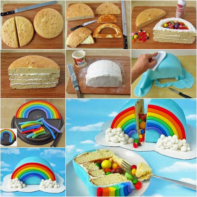 como fazer bolo arco-íris colorido pasta americana