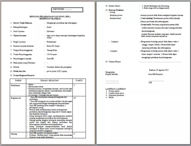 Contoh RPL (Rencana Pelaksanaan Layanan) BK SMP Kurikulum