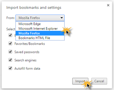 Импорт закладок и паролей в Chrome 2