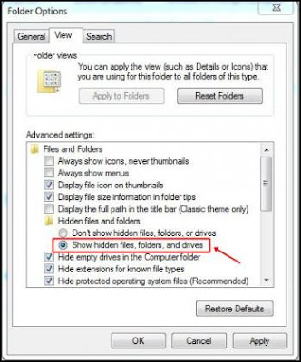 Aktifkan "Tampilkan file, folder, dan drive tersembunyi"