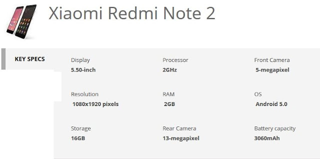 xiaomi redmi note 2 specification