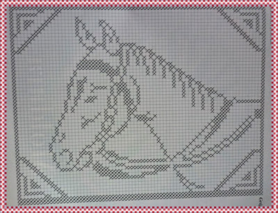 Toalha de croché retangular cavalo com gráfico