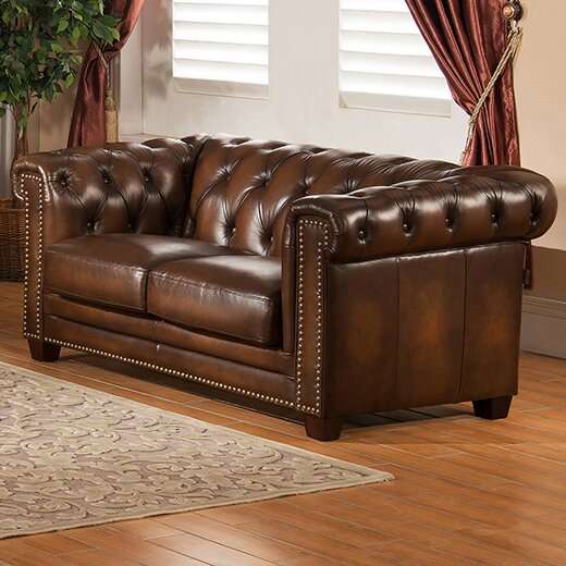 Review ﻿Saffold Leather Chesterfield Loveseat Traditional Sofas