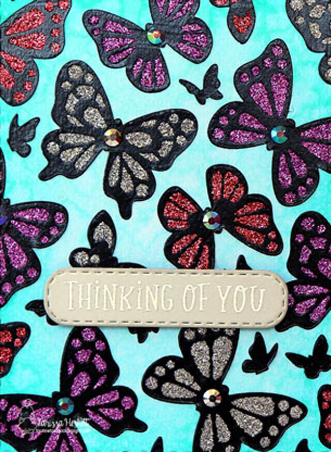 Duo of Stenciled Butterfly Cards by Larissa Heskett | Butterflies Stencil Set, Frames & Flags Die Set and Banner Trio Die Set by Newton's Nook Designs #newtonsnook #handmade