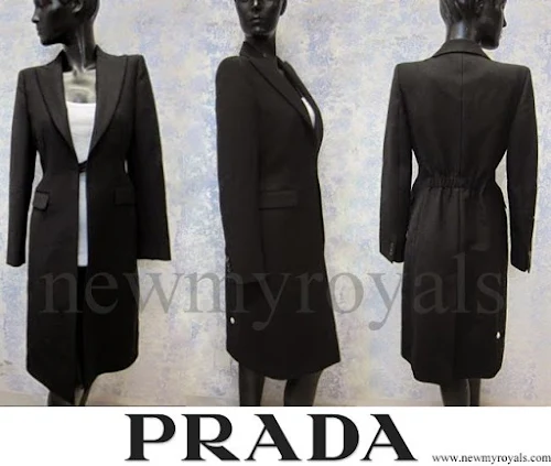 Crown Princess Mary wore Prada Cappotto Black Long Coat