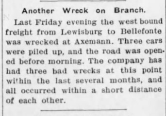 Valley Girl Views 1908 Lewisburg & Tyrone Railroad Wreck At Axemann