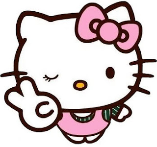 Hello Kitty making the peace sign while winking