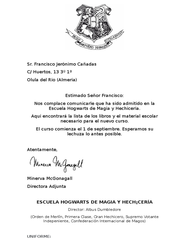 Firma Minerva Mcgonagall | Letter Template