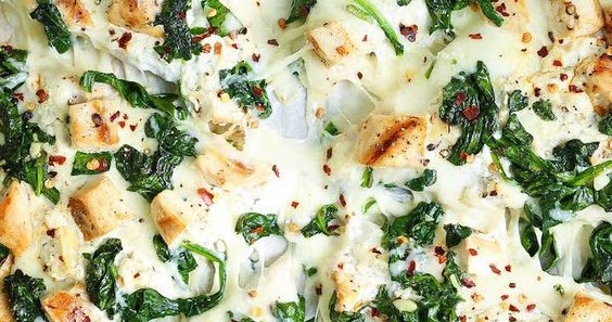 Roasted Garlic, Chicken and Spinach White Pizza - Ajib Recipe 2
