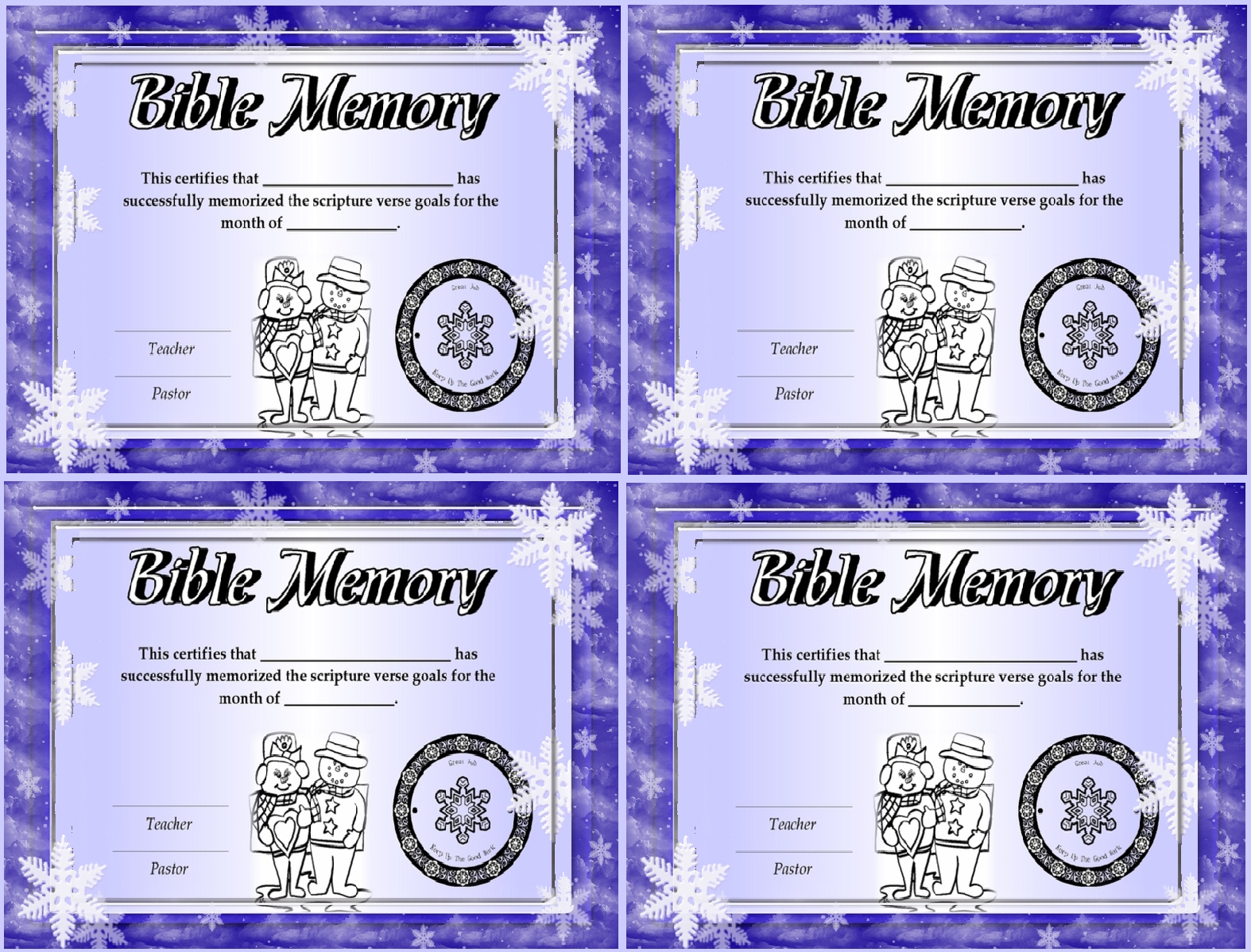 Printable Memory Verse Certificates
